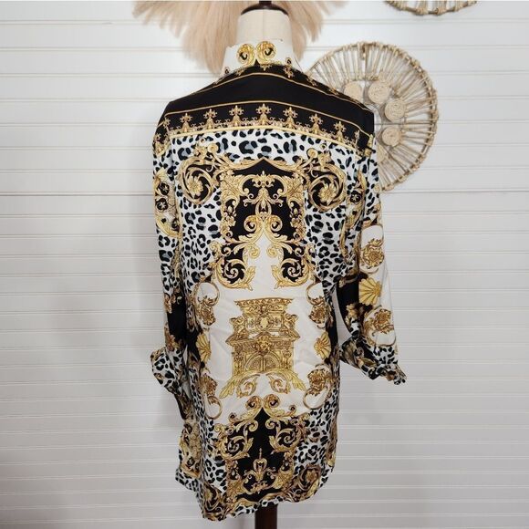 Adore Leopard and Gold Scroll Versace Inspired Tunic Shirt Small - Picture 4 of 9